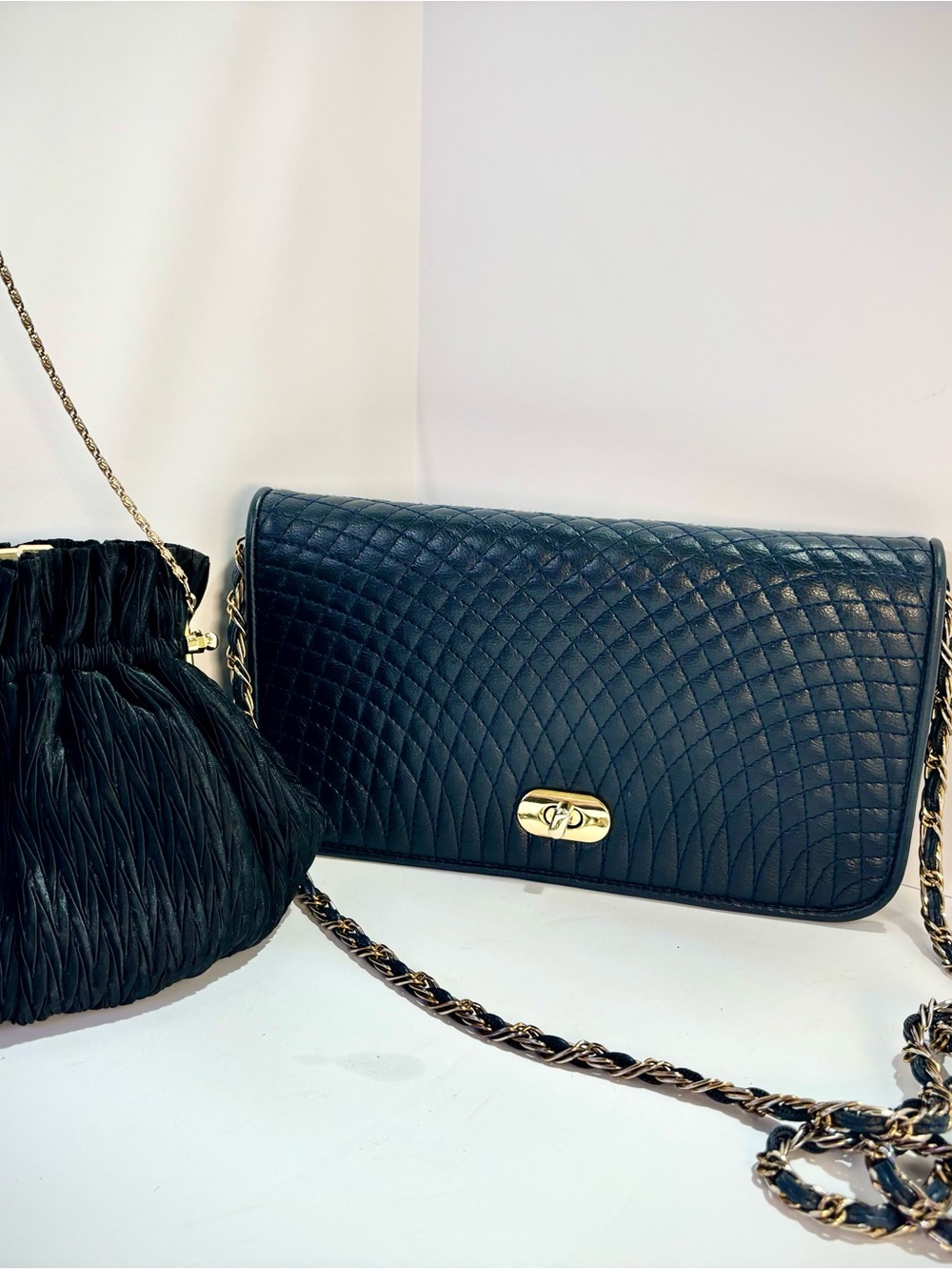 Vintage Black Clutch Bundle Ande Leather Evening Bag Gold chain